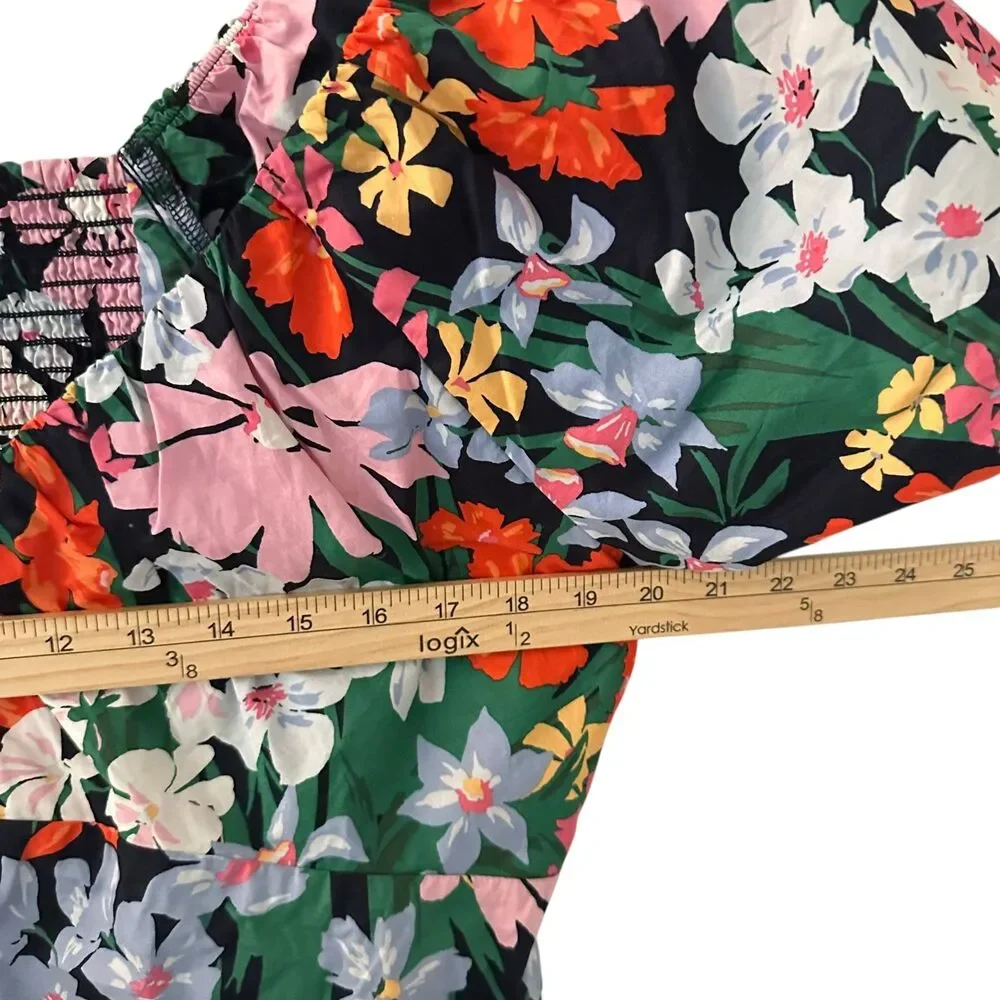 Old Navy Cotton Floral V-Neck Halter Top with Ruching and Puff Sleeves‎ Size XL